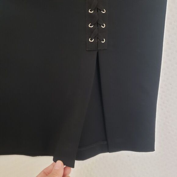 EVEREVE Allison Joy Body Con Ponte Little Black Dress LBD Grommet‎ & Lacing XL - Picture 5 of 11